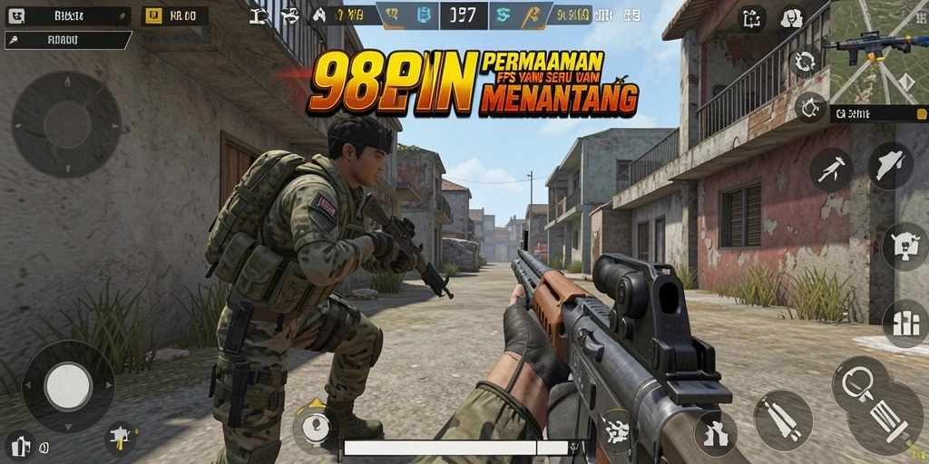 Tangkapan layar utama menunjukkan aksi seru dalam gameplay FPS.