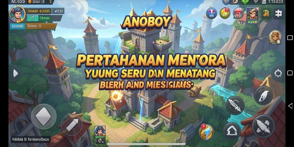 Tangkapan layar ANOBOY menampilkan pertahanan menara dalam aksi melawan gelombang musuh.