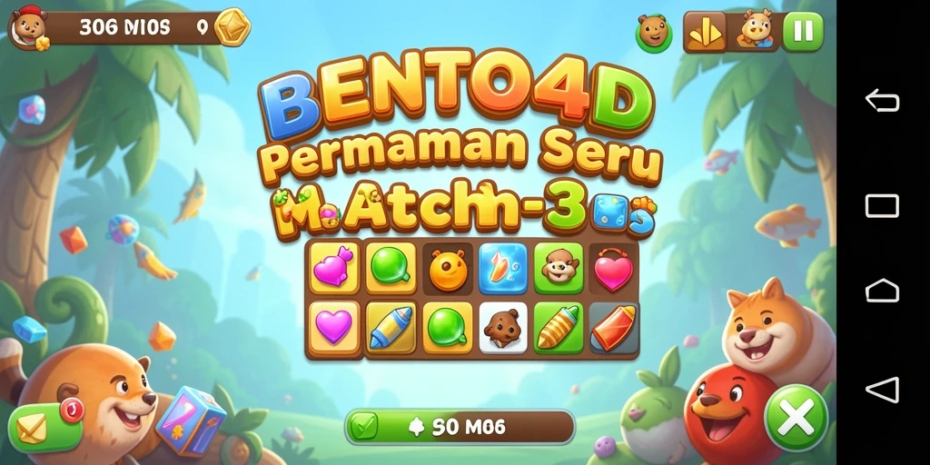 Tampilan gameplay menarik game Match-3 BENTO4D.