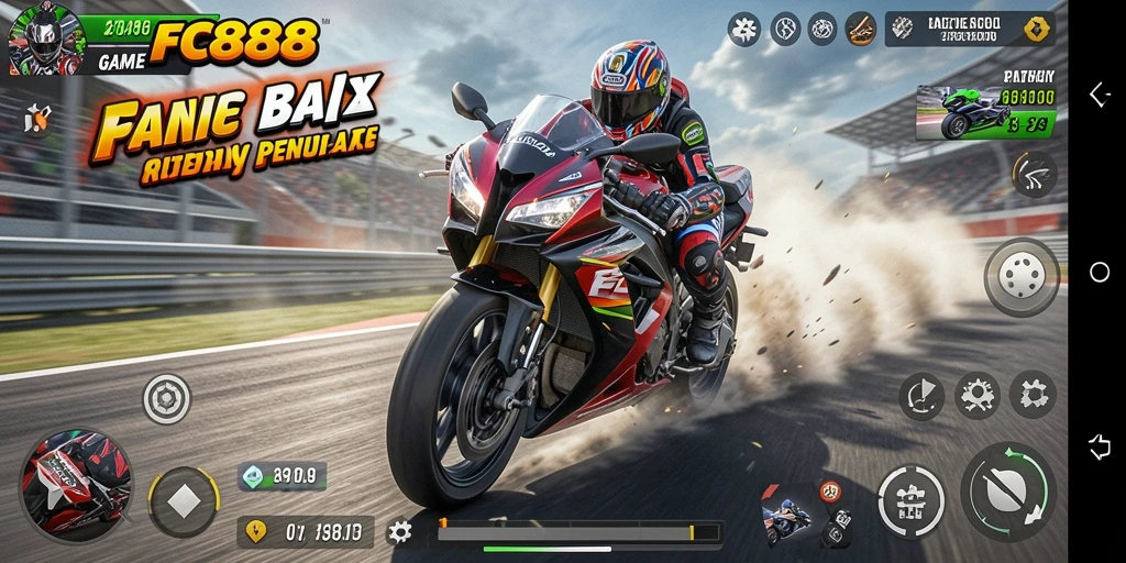 Tampilan gameplay FC888 yang mendebarkan dan penuh aksi balap motor.
