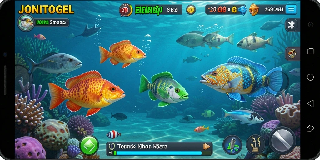 Tampilan gameplay seru dari JONITOGEL saat membidik ikan.