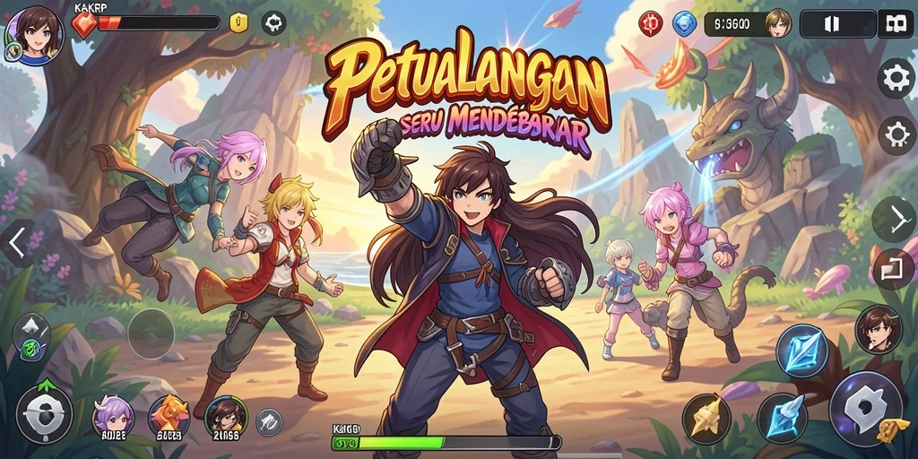 Tampilan gameplay KAKRP yang penuh aksi dan karakter menarik.