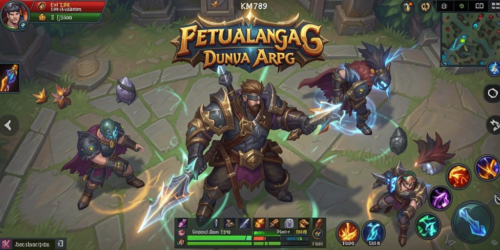 Screenshot gameplay KM789 menampilkan aksi pertarungan yang intens dalam dunia fantasi.